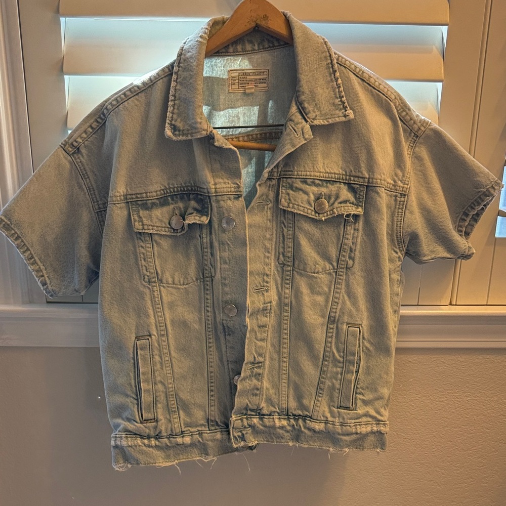 Current/Elliott Denim Jacket Oversized Light Wash Short Sleeve Pockets Sz 1 Sm